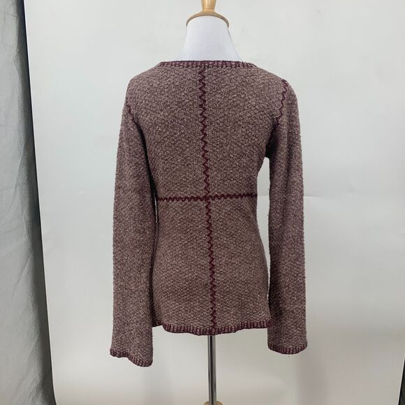 Prana Crochet Trim Sweater Womens S Raisin Stitch Tassle Cotton Tweed Scoop Neck - Picture 6 of 13